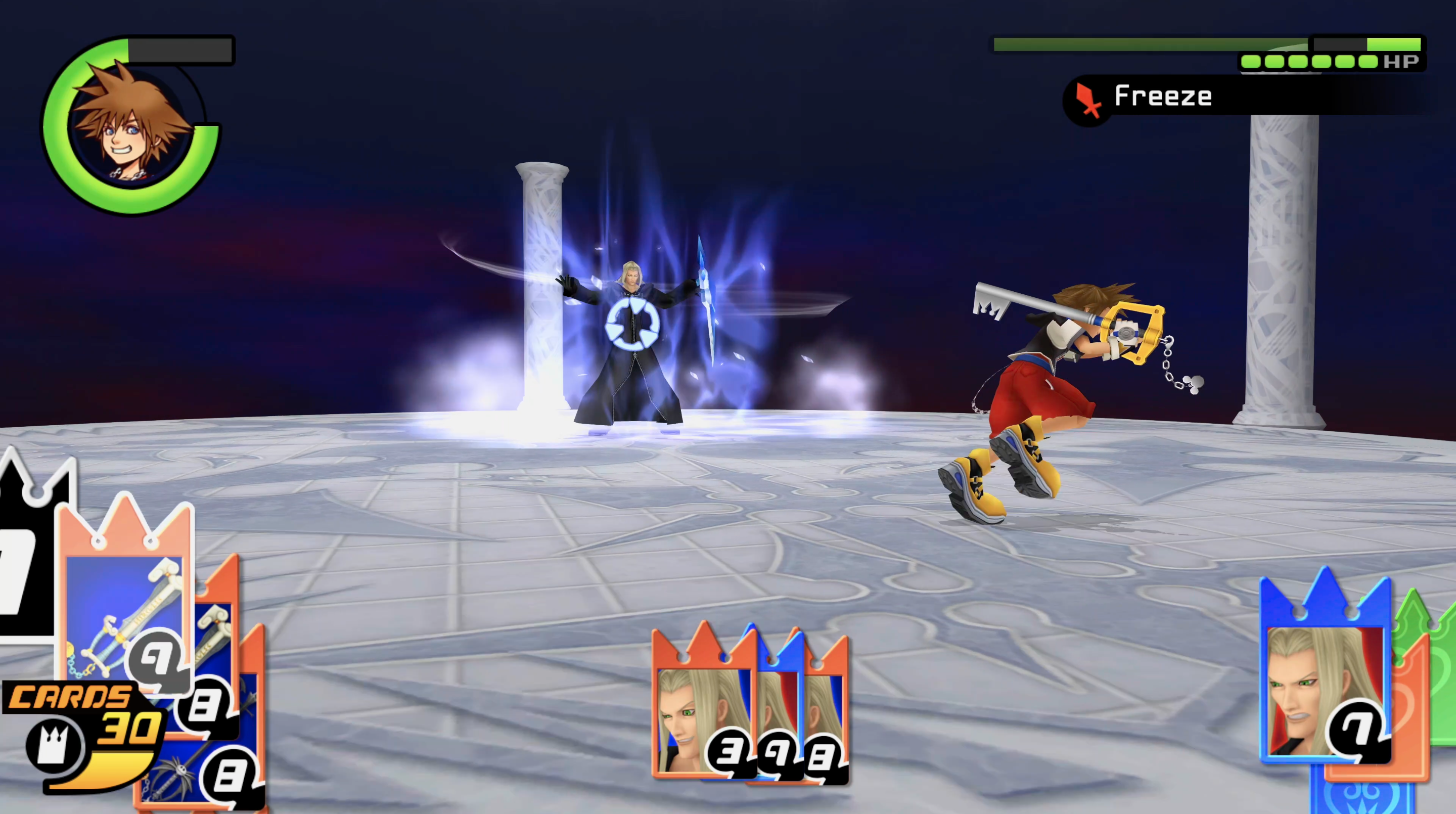 Sora fighting Vexen in Kingdom Hearts: Chain of Memories